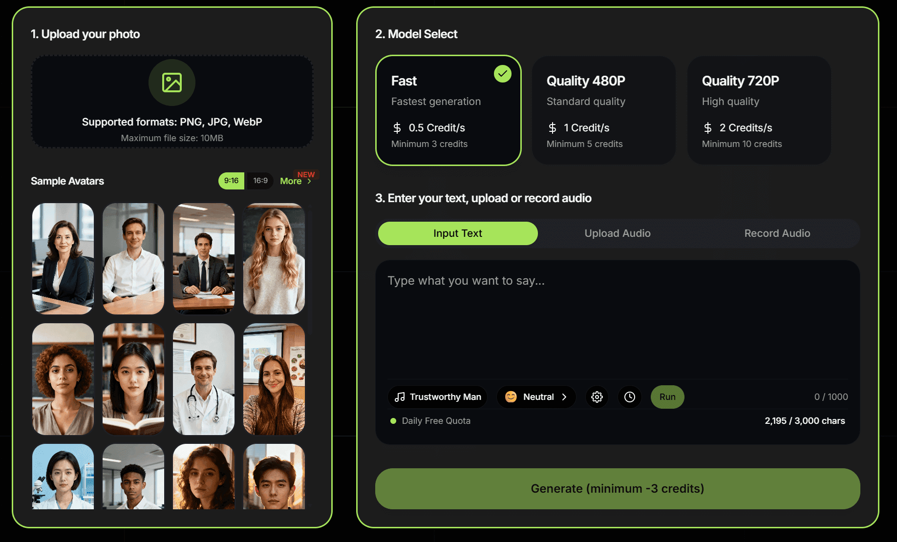 Screenshot of the Infinite Talk AI Talking Photo workflow with image and audio upload fields